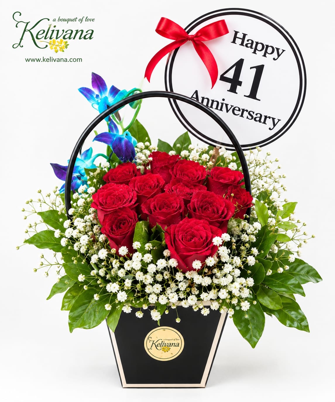 Happy 41st Anniversary Red Rose & Blue Orchid Box