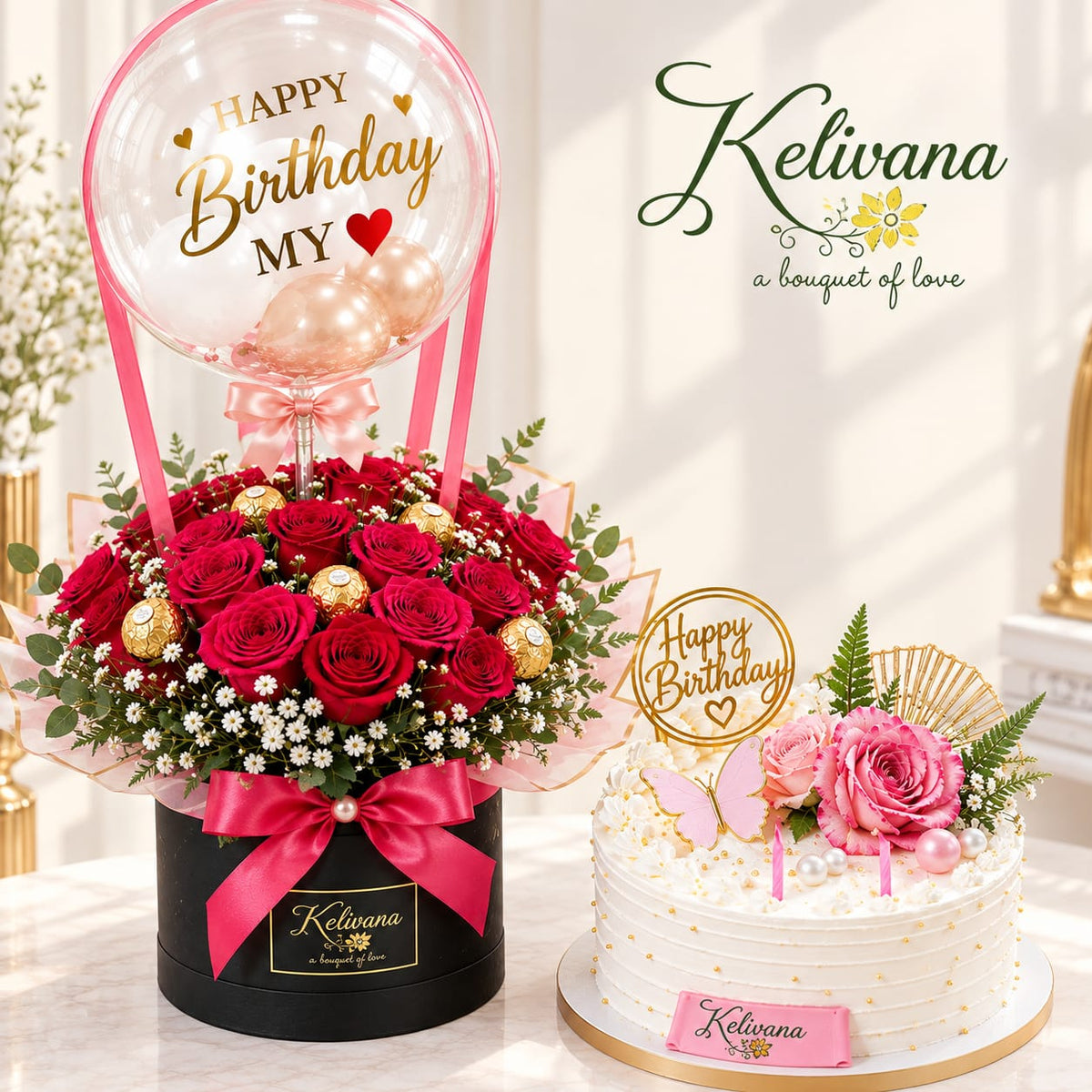 Birthday Elegance Red Rose & Cake Hamper