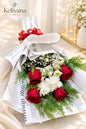 Classic Red & White Rose Newsprint Bouquet