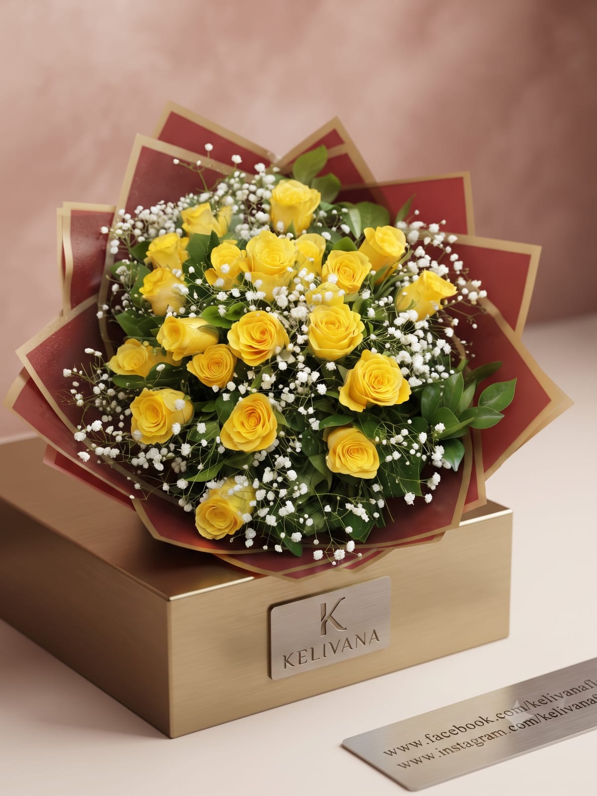 Golden Sunshine Yellow Rose Gift Box Bouquet