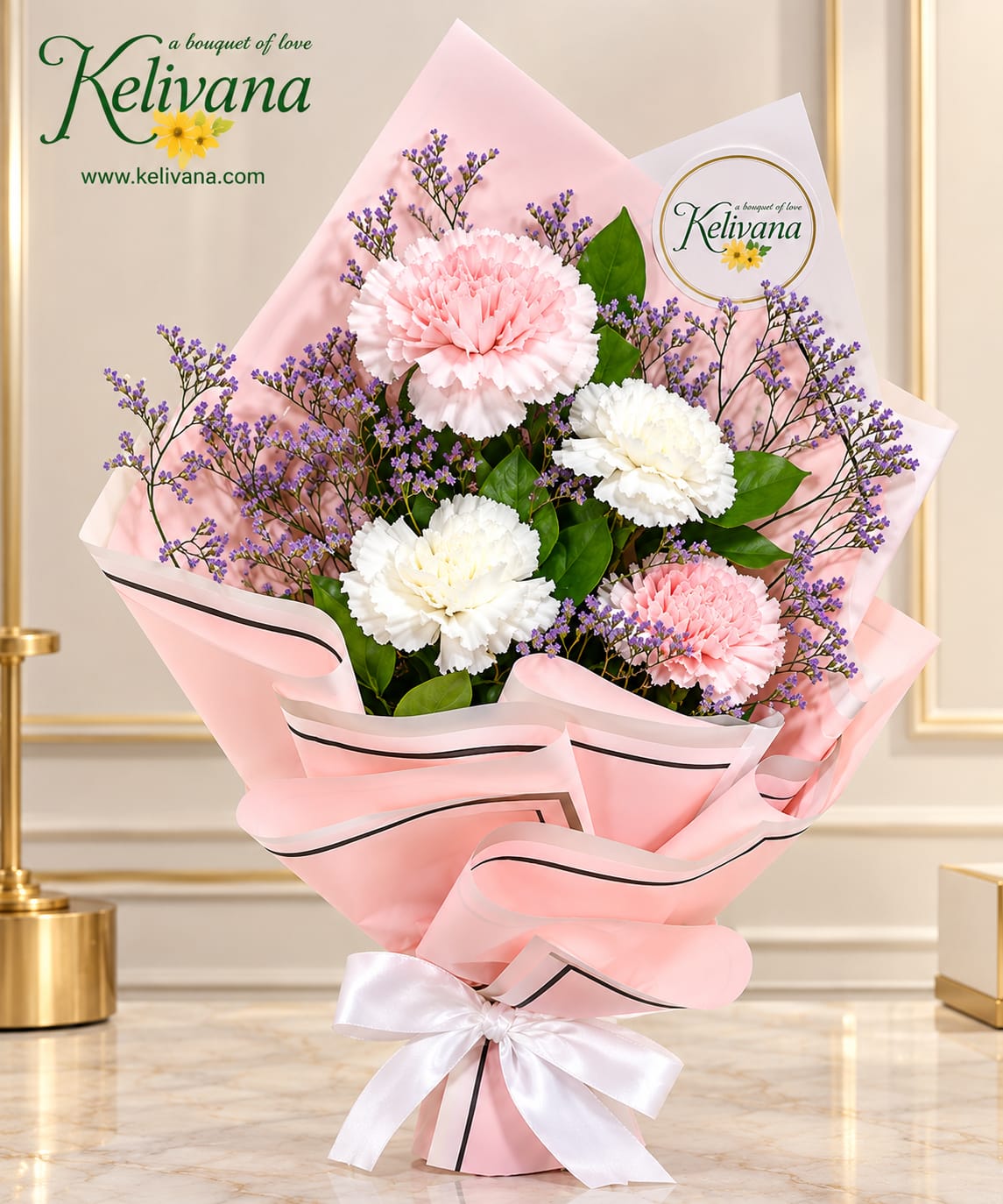 Pastel Pink & White Carnation Elegance Bouquet
