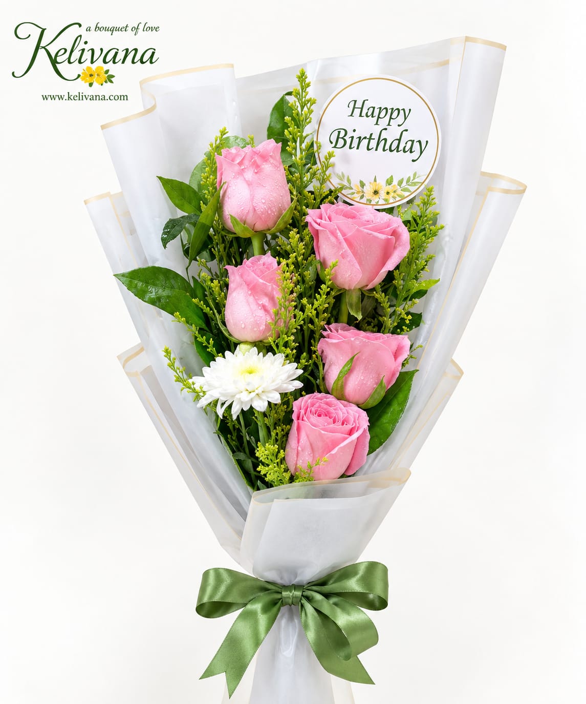 Pink Birthday Rose & Daisy Elegant Bouque